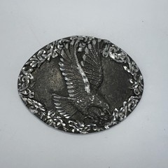 Vtg EGE Belt Buckle 3.5&Prime; Oval Flying Eagle Western USA Cutwork Metal Alloy