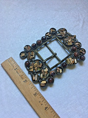 Vintage Bronze Metal Agate Imbedded & Embellished Stones Buckle 4.25&Prime;L x3.25&Prime;W