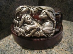 Rare!! Kieselstein-Cord Sterling Jungle Monkey Buckle W/Brown Lizard Belt Size 2