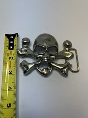 Skull & Crossbones Silver Metal Buckle 3D Raised 1” by 3 1/2” Wide 1 1/2” Belt