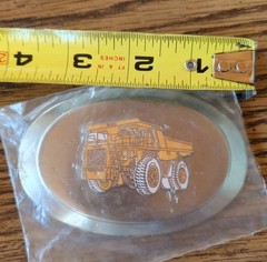 Rare Pre-Owned Silver Tone Metal Dart Dump Truck Vintage Enamel Belt Buckle