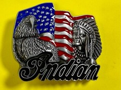Native American Indian Commemorative Cutout New Belt Buckle – Eagle & USA Flag