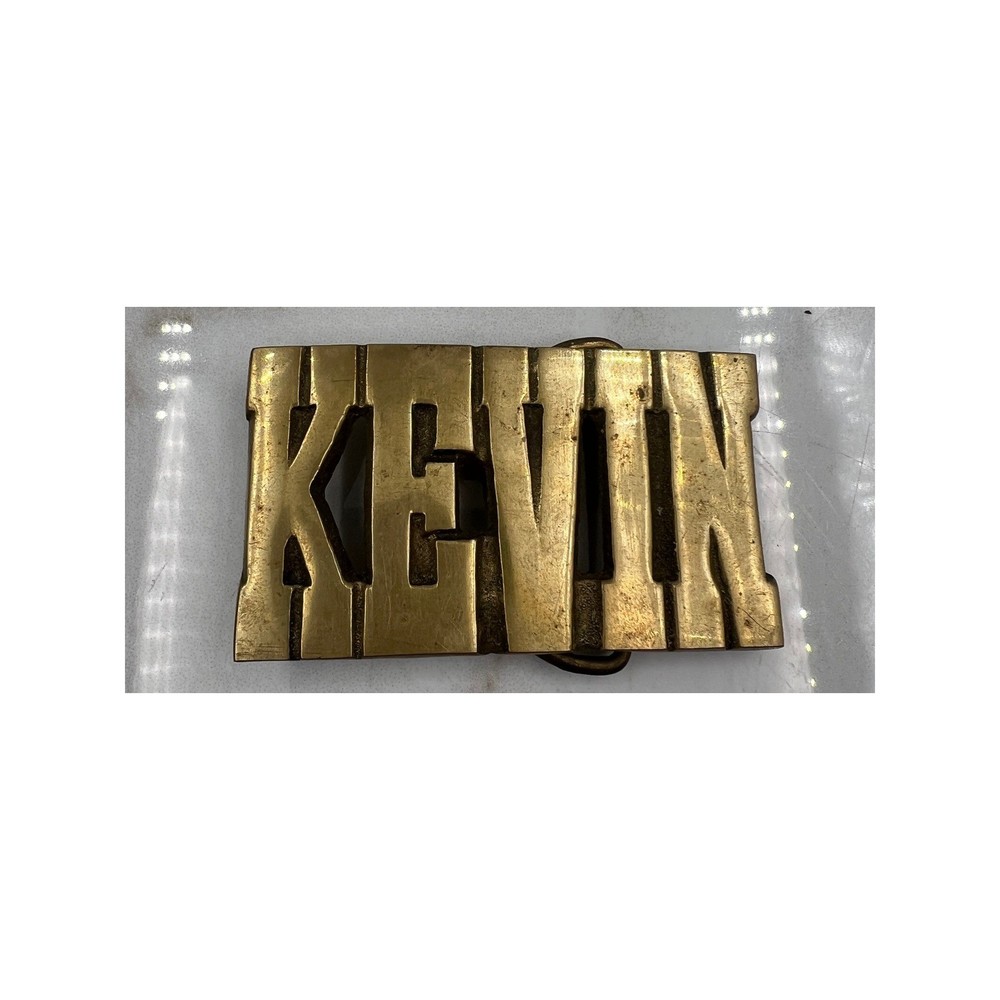 Vintage Western Brass Kevin Name Belt Buckle Solid Brass Personalized Gold Tone