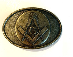 Vintage Masonic Compass G Symbol Gold Tone Oval Metal Belt Buckle
