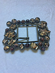 Vintage Bronze Metal Agate Imbedded & Embellished Stones Buckle 4.25&Prime;L x3.25&Prime;W