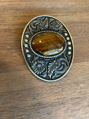 Tigers Eye Belt Buckle Antique Gold Silver Western Cowboy Style Accessory