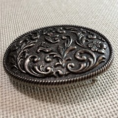 VTG Ornate Silver Pewter-toned Belt Buckle Raised Flower Filigree Scrollwork EUC