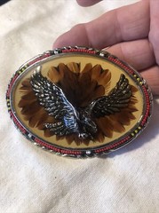 Vintage SSI Diamondback Rattler Eagle USA Belt Buckle Eagle Feathers Beads