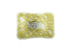 Double Color Western Flower Pattern Cowboy Cowgirl Solid Brass Metal Belt Buckle