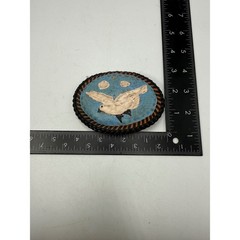 Vintage Hand Painted Leather Bird Belt Buckle Western Boho Braided Whipstitch