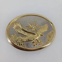 Eagle Hawk Gold & Silver Tone Belt Buckle Oval Shape Clear Rhinestone