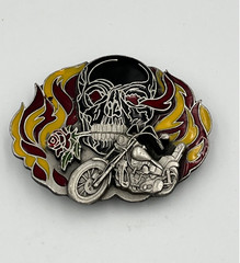 Siskiyou Buckle Skull Motorcycle Flame Rose Wild & Free Belt Buckle Made in USA