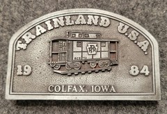 Trainland U.S.A Colfax, Iowa 1984 Pewter Belt Buckle. 4&Prime; x 2.5&Prime;