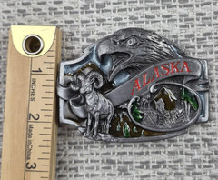 Vintage Siskiyou Buckle Co Belt Buckle Mens Silver Alaska Eagle Cabin Ram