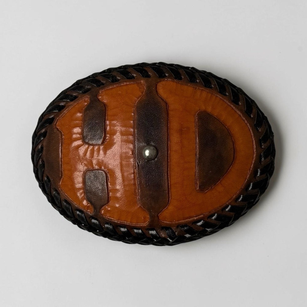 Vintage Harley Davidson Belt Buckle Leather Hand Tooled HD USA Western