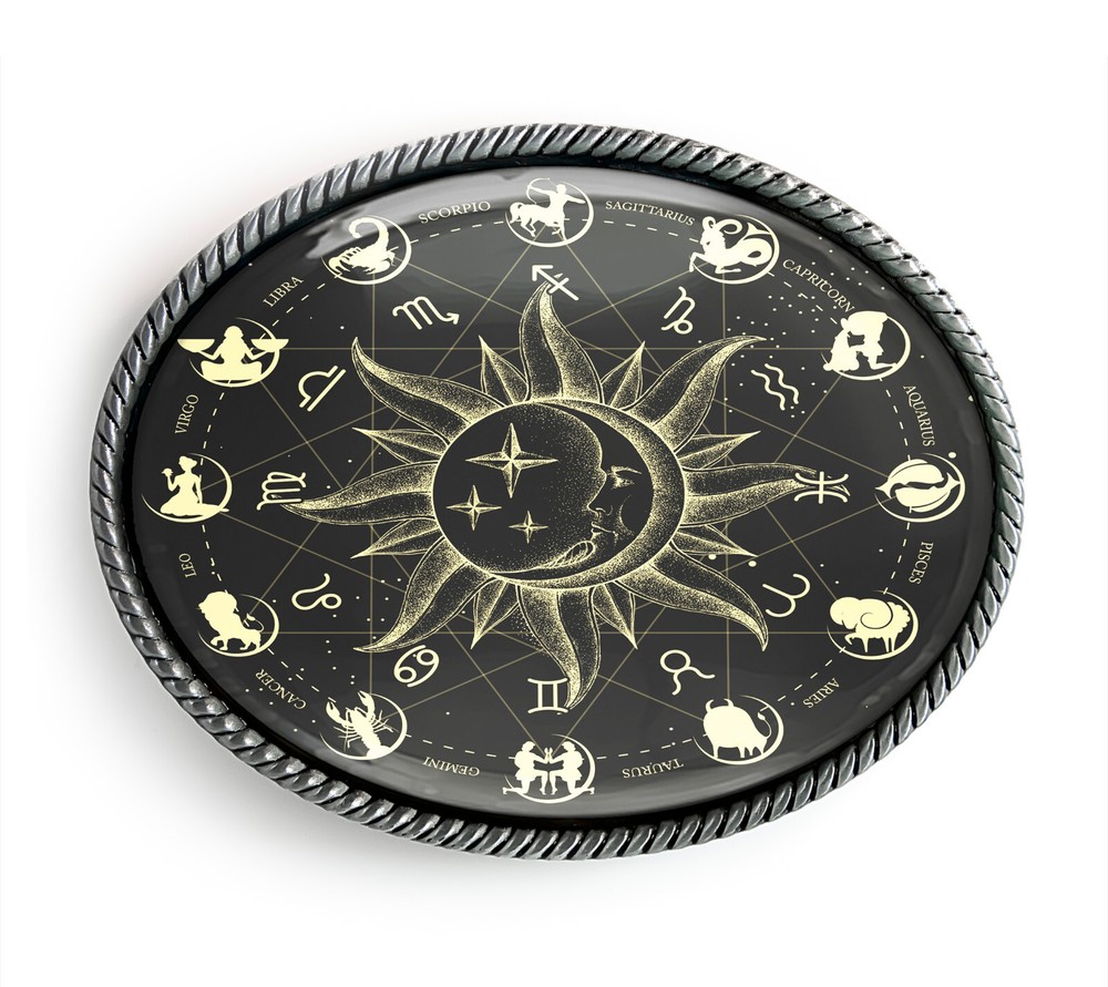 Zodiac Belt Buckle – Celestial Astrology Wheel Belt Buckle – 34