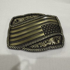 Western American Flag Belt Buckle Antique Brass USA Patriotic Cowboy Rodeo