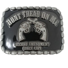 Dont Tread On Me Gun Belt Buckle 3.5 Inch Wide Pewter Tone Black Enamel #M-14