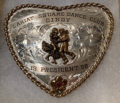 Vintage 1998 Metal Belt Buckle, Nice Silver and Brass, Red Stone, Heart Shape
