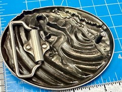 Surfer On Ocean Wave Pipeline Surfing Hang 10 – Blue Green Color Belt Buckle