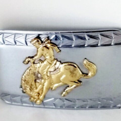 Western Style Silver & Gold Tone Bucking Bronco Belt Buckle