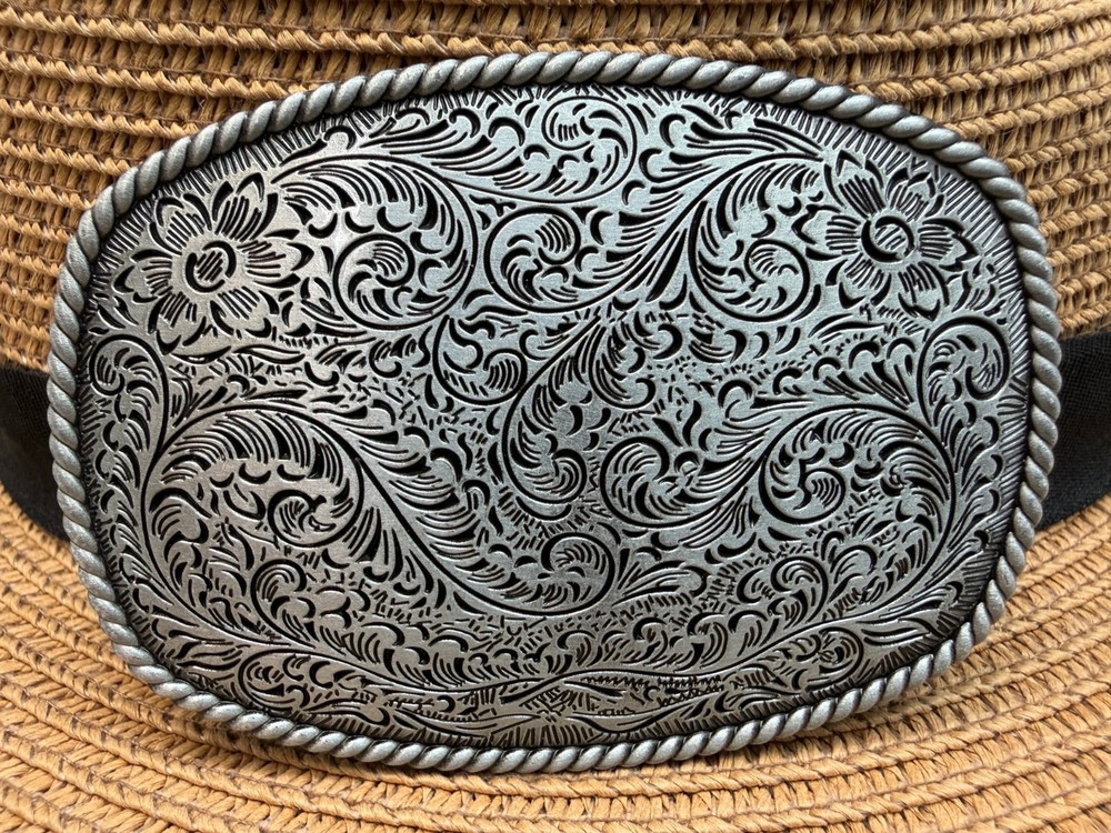 Classic Vintage Western Cowboy Antiqued Silver Floral Belt Buckle