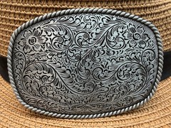 Classic Vintage Western Cowboy Antiqued Silver Floral Belt Buckle