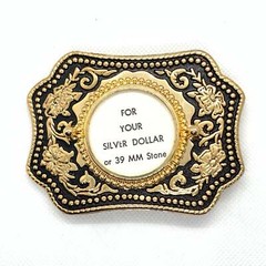Silver Dollar Black & Gold Western Style Belt Buckle