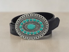 Western Turquoise Belt Buckle | Vintage Silver Cowboy | Rodeo Buckle For Men