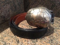 RARE!!! Kieselstein Cord Silver Turtle Buckle With Black Lizard Belt Size 2