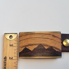 Kenneth Reid Vtg Wood Inlay Belt Buckle Albuquerque NM Mountain Unisex 36