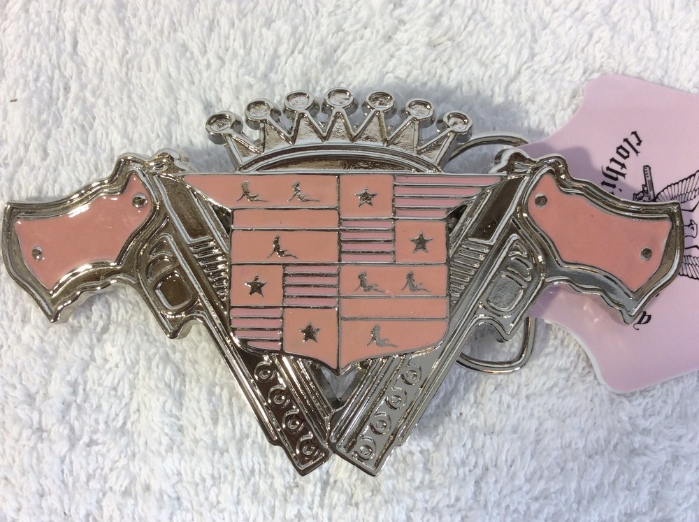 Cadillac Belt Buckle Pink guns design Brand New Chrome Deville Seville Auto Car