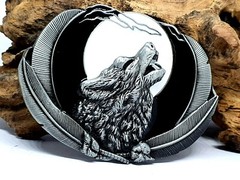 Belt Buckle Howling Wolf Moon Feathers Fenrir For 40mm Belt Pagan Norse Viking