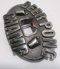 Beer Pong Champ Belt Buckle Bottle Opener Heavy Silvertone Metal Cup Ball Design