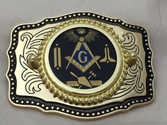 Masonic Symbols Belt Buckle Western Style Black and Gold (W167)