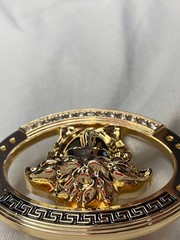 Gold Medusa Head Belt Buckle Black Greek Key Crystal Oval