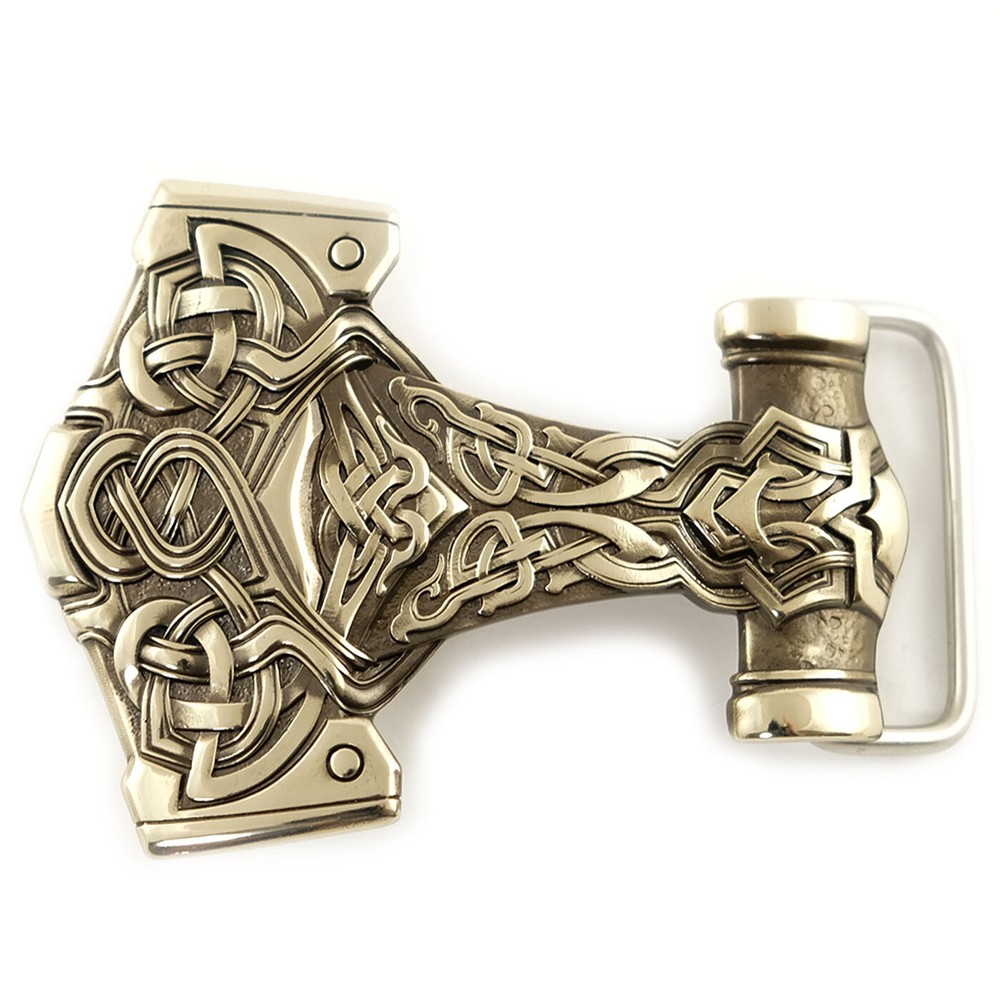 Thor&rsquo;s Hammer German silver belt buckle, Scandinavian Viking Mjolnir belt buckle