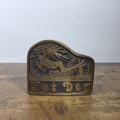 Vintage Vail Belt Buckle ( Adezy 1975 ) Hot Dog Skier Brass Freestyle Skiing
