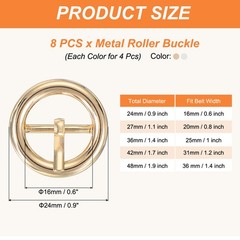 8Pcs 0.6&Prime; Single Prong Belt Buckle Metal Roller Buckle Silver/Light Gold