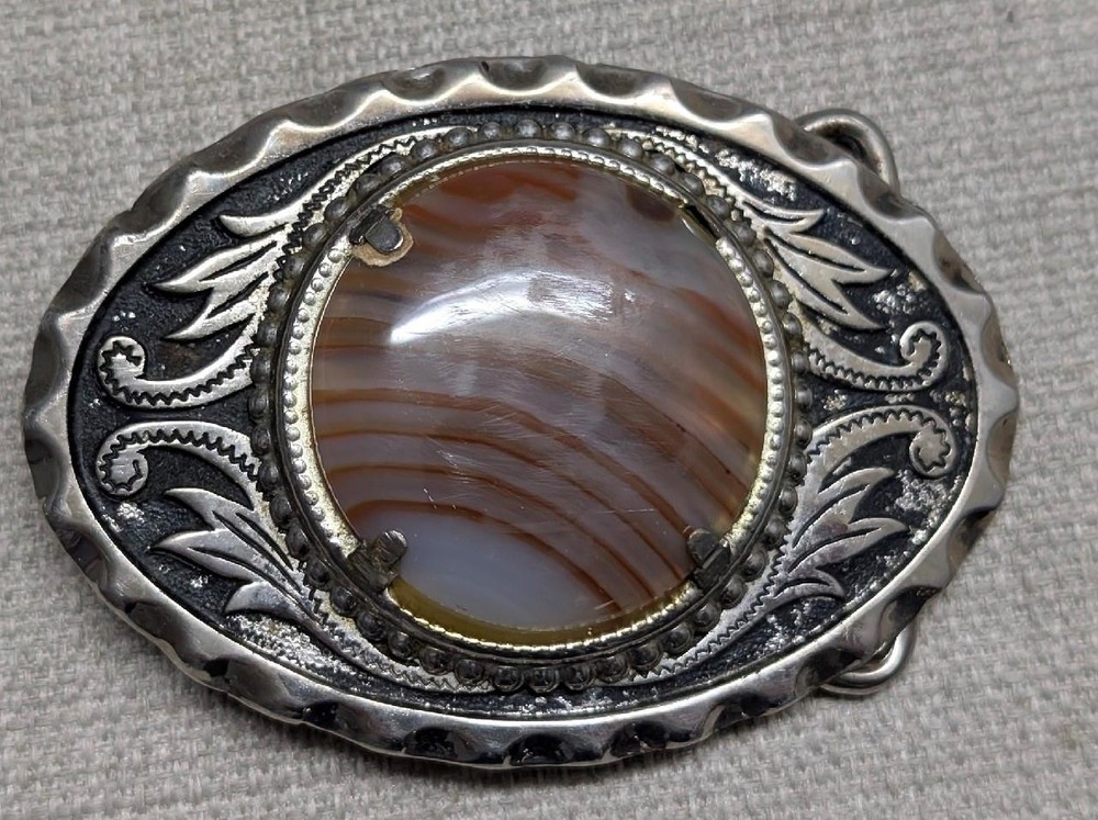 vintage AGATE belt buckle SOUTHWESTERN cowboy POLISHED STONE gemstone rock