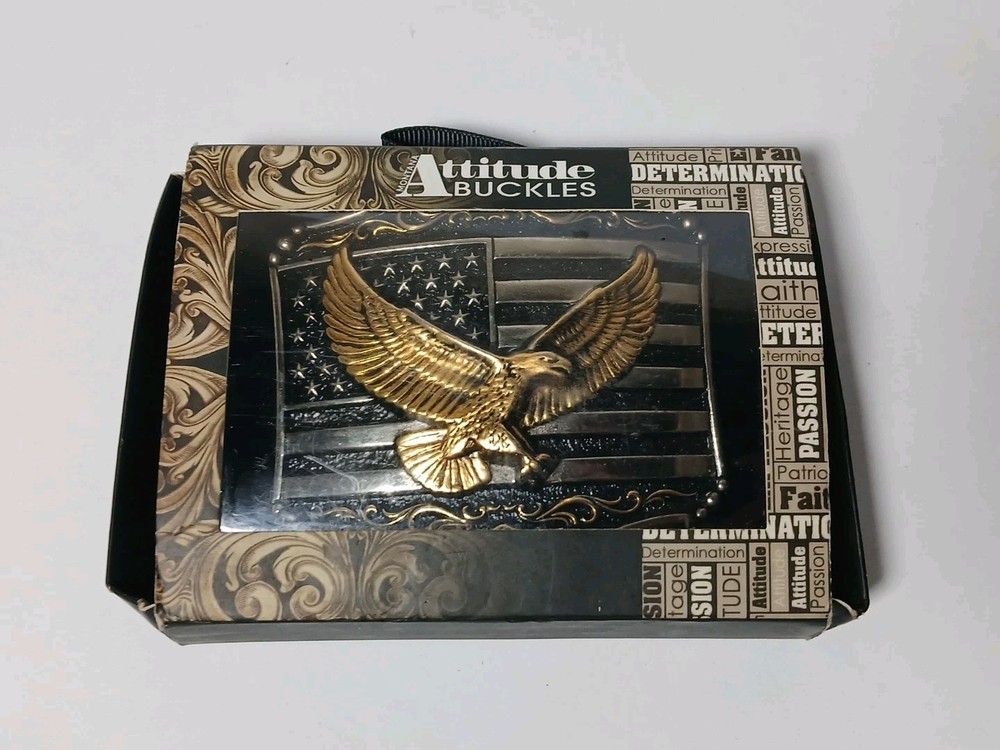 Montana Silversmiths Men&rsquo;s Soaring Liberty Black & Gold Buckle A952 New-Open Box