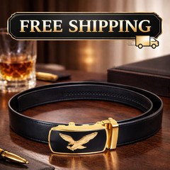 Men Eagle Buckle Belt Automatic Ratchet PU Leather Adjustable Black