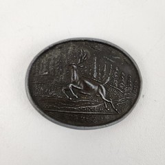 Deer Scene Belt Buckle Mens Silver Western Metal Oval Hunting Wildlife Country