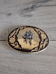 Vintage Gold and Silver Tone Square Dance Belt oval Buckle