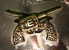 Vtg ~ Belt Buckle ~ 2 Crossed Guns ~ Silver Tone ~ Made In USA