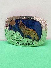 ALASKA HOWLING WOLF MOONLIGHT BELT BUCKLE HANDMADE USA GERMAN SILVER