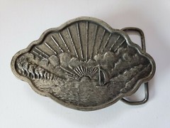 Vintage Bergamot Brass works Sailing boat Sunset Belt Buckle 1977 D-48