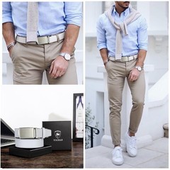 YOORAN Belt Men, Ratchet Dress Waist : 36&Prime; to 42&Prime; Adjustable, White