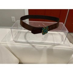 Genuine Italian Bonded Leather Belt Brown Blue Green Crystal Buckle Made in USA