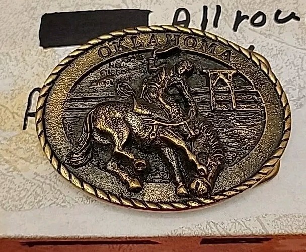1980 Brass All Around Cowboy Oklahoma Western Bucking Horse Belt Buckle
